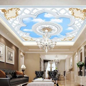 歐式3d立體壁紙墻紙東南亞風(fēng)格中式頂面吊頂天花板圓形燈池壁畫